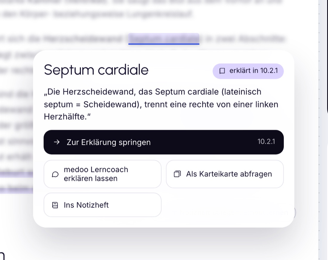 Ausschnitt der App: Erklärung zu einem Fachbegriff im Lesetext